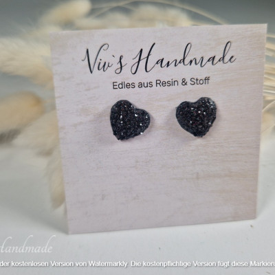 Herzohrringe Schwarz/Flakes Epoxidharz