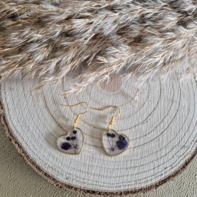 herzohrringe lila blumen