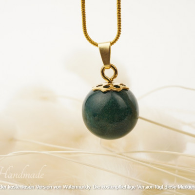 Kugelkettenanhänger Goldfarben/Petrol 15mm Epoxidharz