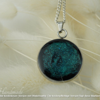 Kettenanhänger Türkis Glitzer 20mm Epoxidharz