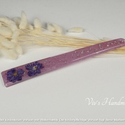 Stickhilfe Blumen/Lila/Silberflocken Epoxidharz
