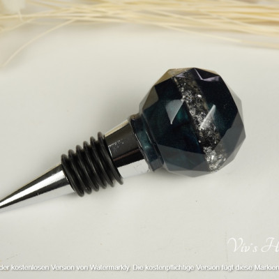 Weinverschluss Petrol Silberflocken Epoxidharz