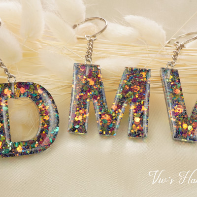 Schlüsselanhänger Buchstabe Bunt Glitzer Epoxidharz