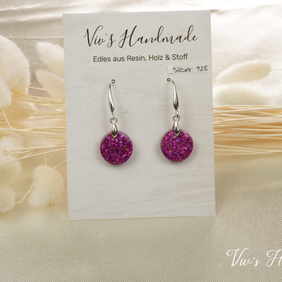 Ohrringe Silber 925 Pinke Glitzerplättchen Epoxidharz