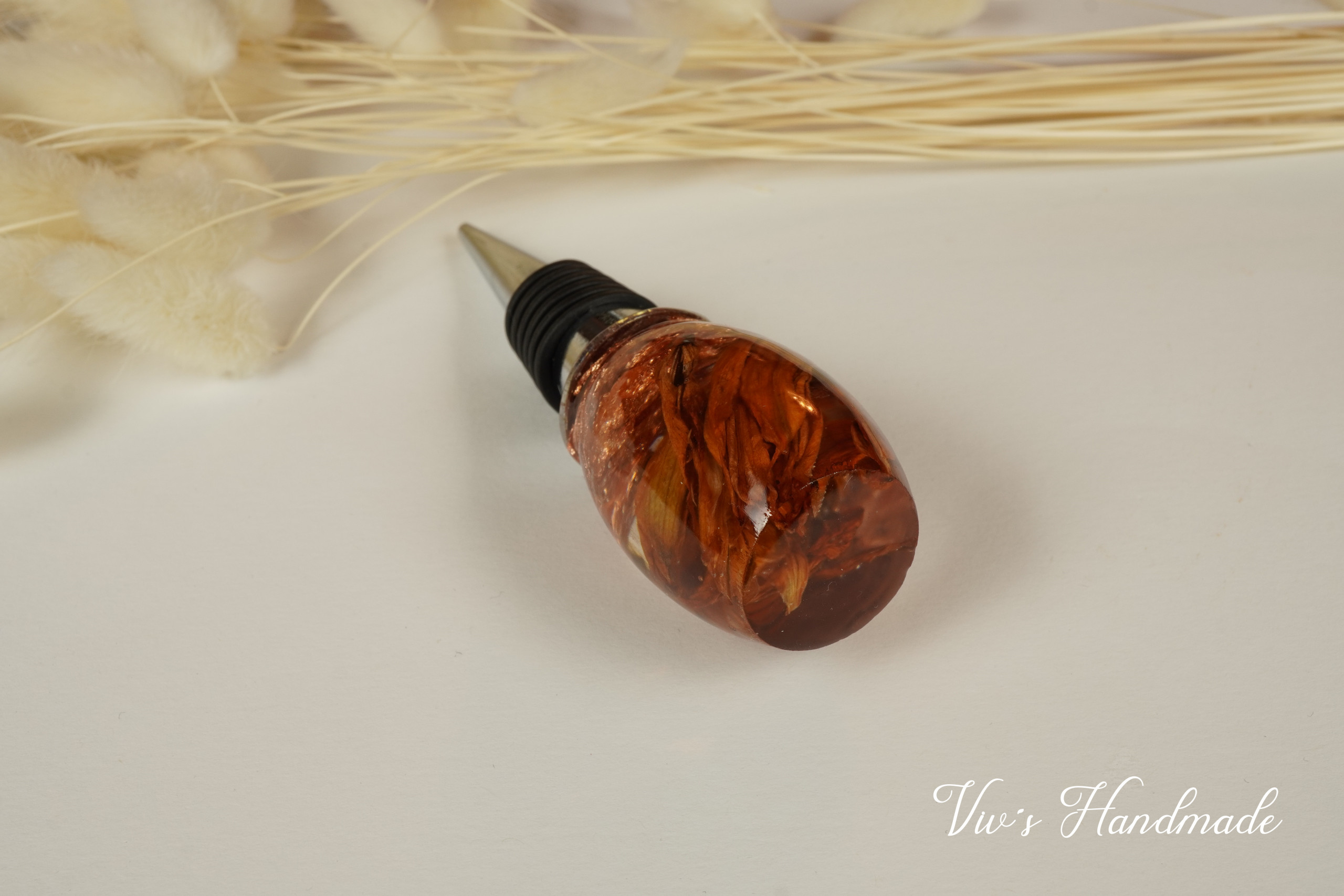 Weinstopfen Blumen Orange Epoxidharz