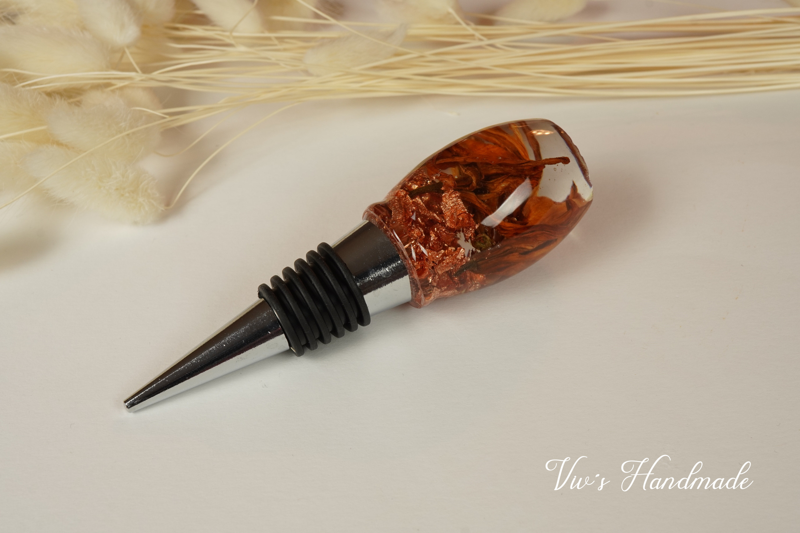 Weinstopfen Blumen Orange Epoxidharz – Bild 2